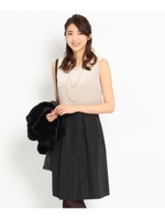 [L]ベロア×ジャカード切り替えワンピース/ライトグレー(011)