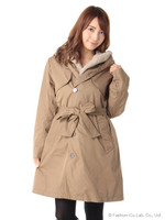 【OUTLET】ボアインナ-付きコート/カーキ