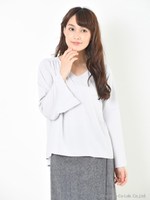 クレープサテン袖先フレアブラウス/ボルドー