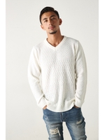 【AZUL by moussy】MIX編みVネック長袖プルオーバー/WHT