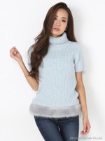 ファーキャミ付タートルニットTOP/SAX