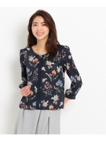 刺繍風フラワープリントブラウス/ネイビー(193)