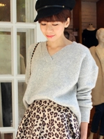 Vネックオーバーニットプルオーバー/グレー