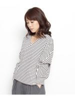 Vネックドルマン裏起毛プルオーバー/グレー(012)