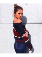 【LATINA】オフショルVネックブロックボーダーニットトップス/BK