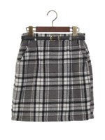 ベルト付シャギーチェックコクーン/スカート/グレー/オフホワイト