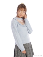 レース切替プチローズフェザープルオーバー/ブルー