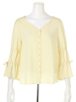 袖ギャザーリボンブラウス/ホワイト