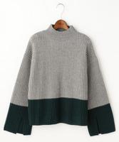袖スリット配色ニット