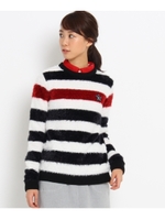 ファーニット丸首ボーダーセーター/グレー(112)