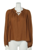 【Omekashi】サテンシフォンブラウス/ネイビー