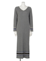 【Omekashi】ラインRIBマキシワンピー/GRY