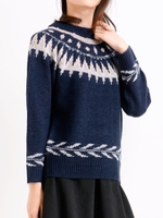 ビジュー付きフェアアイルニット/ネイビー柄