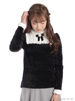 ブラウス風ベロアトップス/クロ