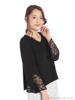 袖フレアーレースブラウス/クロ