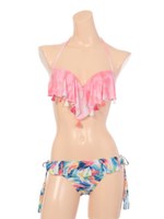 【nuckle market】Wartercolorプリント×Leaf プリントワイヤービキニ/レッド