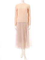 ケーブルニット×チュールスカートセット/グレー