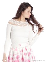 レース切替リブニットTOPS/ブラック