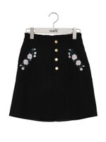 刺繍前ボタンスカート/ブラック