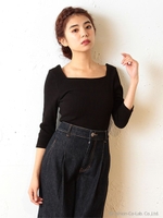 バックVスクエアリブトップス/ブラック