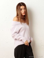 2WAYオフショルフェザーニットトップス/ライラック