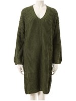 Vネックローゲージロングニット/カーキ