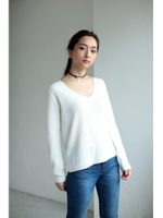 【AZUL by moussy】ウォッシャブルソフトタッチ柄編みプルオーバー/O/WHT