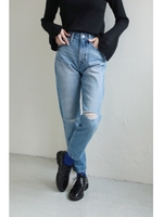 【AZUL by moussy】クラッシュハイウエストデニム/L/BLU