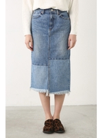 【AZUL by moussy】ランダムヘムパッチワークスカート/BLU