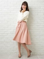 サッシュ付TRイレヘムミディ/スカート/ピンク