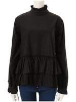 ティアードフリルハイネックトップス/ブラック