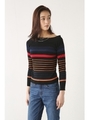 【AZUL by moussy】2WAYオフショルリブ長袖ニットプルオーバー/T.GRY