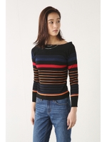 【AZUL by moussy】2WAYオフショルリブ長袖ニットプルオーバー/T.GRY