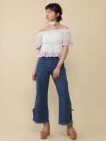 チョーカー付オフショルレーシートップス/ラベンダー