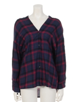 【Auntie Rosa】ノーカラーチェッカーシャツ/GRN