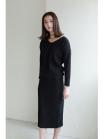 【AZUL by moussy】リップルトップス×タイトスカートSETUP/BLK