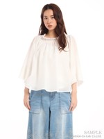 フォークロアレース刺繍ギャザーブラウス/ホワイト
