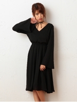 フラワーフレアースリーブワンピース/ブラック