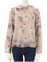 Uネック花柄ブラウス/ベージュ