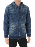 【AZUL by moussy】カモフラ裏起毛ドビーデニムZIPパーカー/BLU