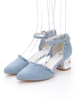 【R&E】花柄メタルヒールデニムセパレートパンプス/デニム