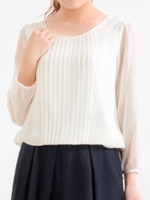 フロントプリーツシフォンブラウス/オフ