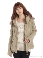 綿ストレッチカーゴ BIGフードジャケット/カーキ