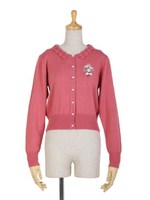 【F i.n.t】クロシェ衿リボン刺繍ニットカーディガン/LIGHT GREEN