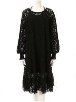 レース裾フレアワンピース/ブラック