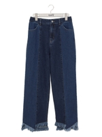 ランダムカットストレートデニムパンツ/Mブルー