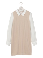 シャツ袖ポンチワンピ/グレーストライプ