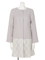 レース切替ツイードコート/ピンク