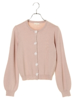 お花ボタンパフスリーブニットカーディガン/ピンクベージュ