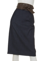 サッシュベルト付ロングタイトスカート/ネイビー